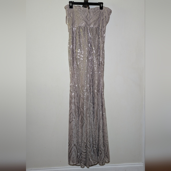 Mori Lee Taupe Formal Gown Strapless Sequins Bridesmaid Prom Women's Size 16 - Picture 2 of 7